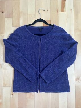 Baja 100% Cashmere Purple Shimmer Crewneck Cardigan - Size Large